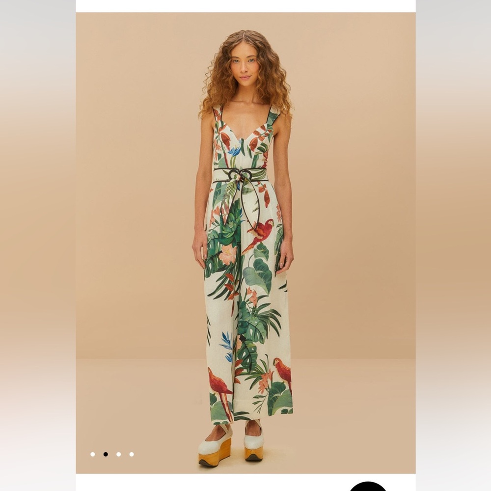 Farm Rio Offwhite Midnight Macaw Fiesta Euroflax Jumpsuit